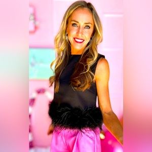 Black Feather Trim Top